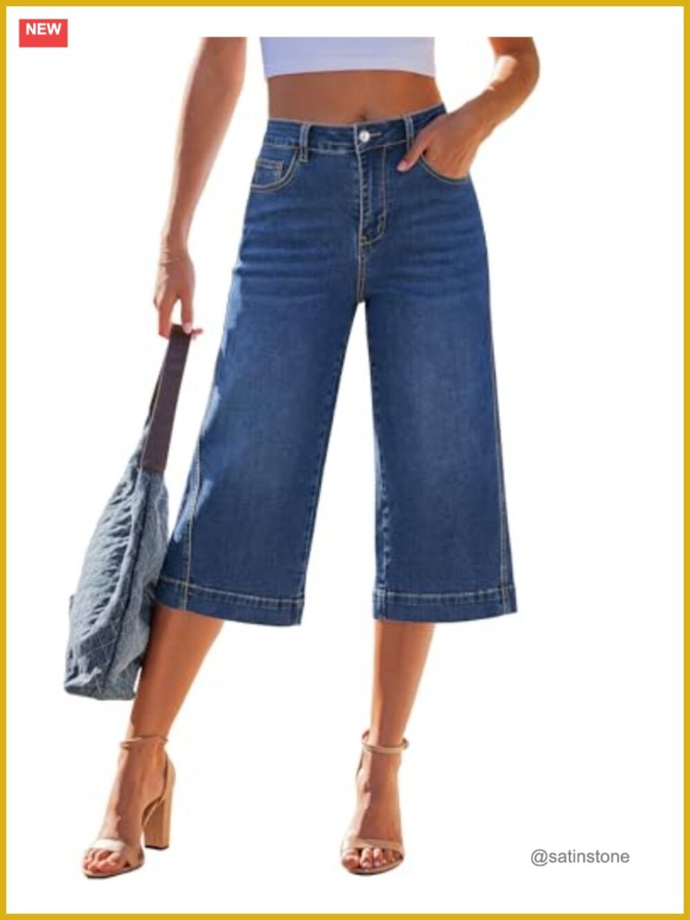 Stretchy Wide Leg High Waist Capri Jeans for Women Summer Casual Denim